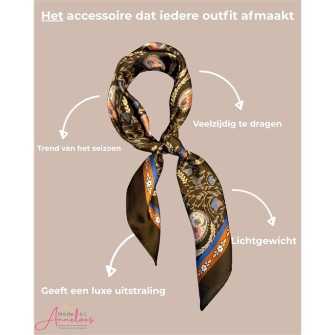 Dames sjaal korte hals sjaaltje 538 bloemenprint bruin 